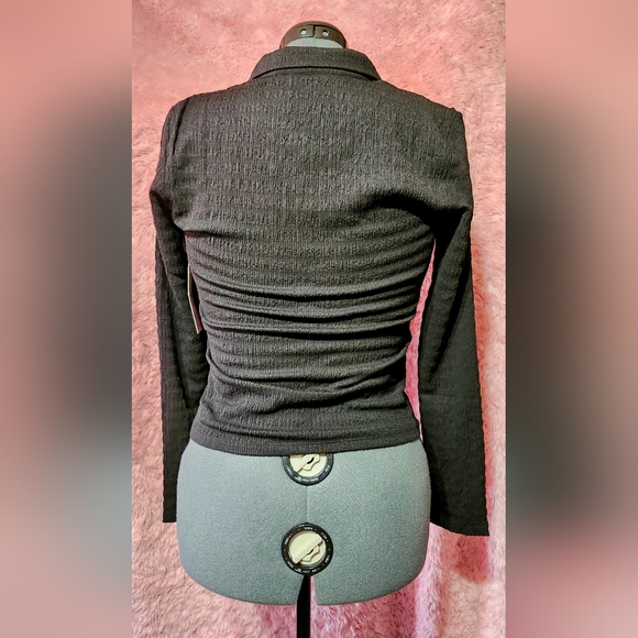 NEVER WORN Vera Moda size L black stretchy long-sleeved collared blouse - Picture 4 of 9